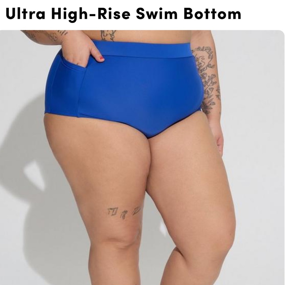 Torrid Size 2 Blue Ultra High-Rise Swim Bottom with Pockets NWT